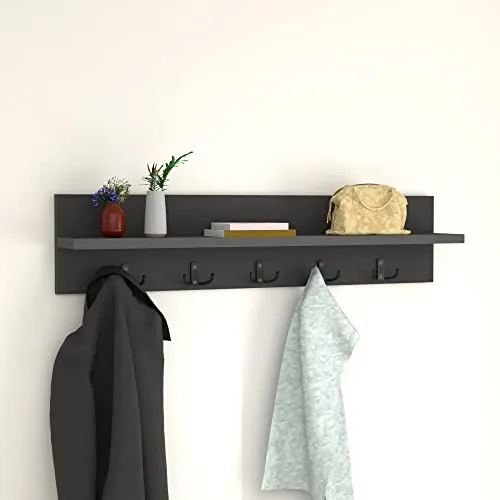 [en.casa] Wandgarderobe Hammarö mit 10 Garderobenhaken - Garderobenständer mit platzsparendem Design und zehn Haken für Jacken und Taschen. Zusätzliche Ablage für Hüte und Kleinigkeiten – ideal für Flur oder Eingangsbereich.