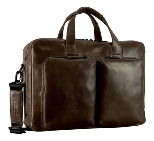 LEONHARD HEYDEN Porto Zip Briefcase 2 Compartment Greybrown - Aktentaschen mit 2 Fächern, ideal für den Berufsalltag und bietet sicheren Platz für Laptop und Tablet in gepolsterten Fächern.