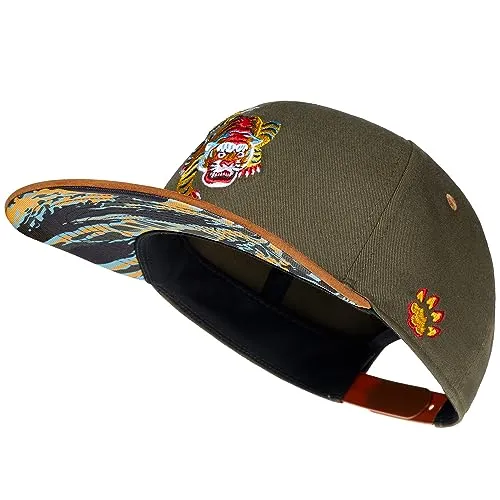 Cadency® Snapback Cap, Herren und Damen, Asian Tiger, Baseball Kappe, Basecap gerader Schirm, Größenverstellbar, Unisex, Olive