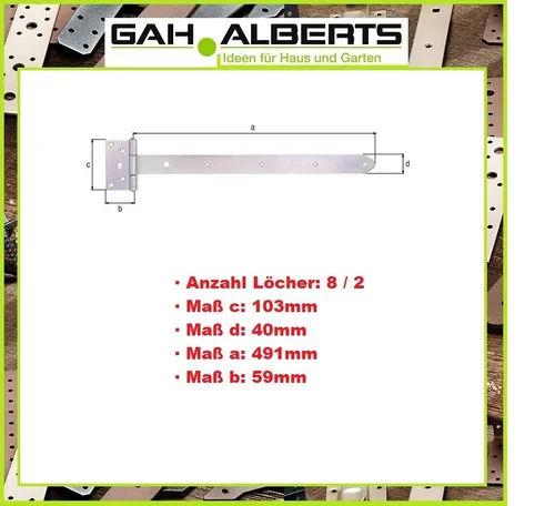GAH Stahl Kreuzgehänge Scharnier Stahl verzinkt L.491 x 59xB.103 x 40xStärke 4mm