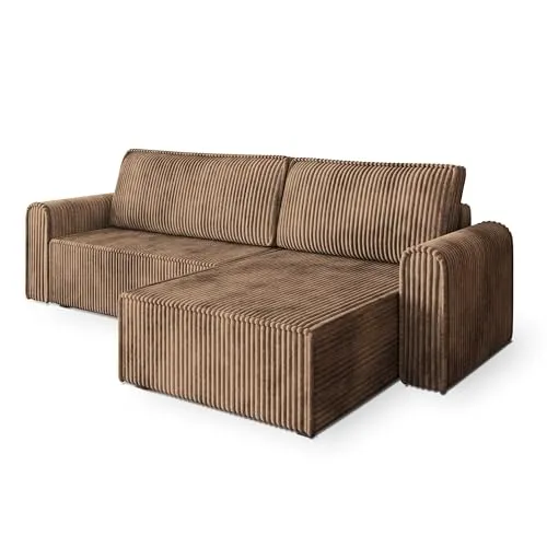 Masseno Ecksofa VALTINO T mit Schlaffunktion L-Form, Modern Sofa mit Bettkasten, Wohnzimmersofa, Couch, Soffa, Bettsofa, Couchgarnitur - Beige, TILIA 17