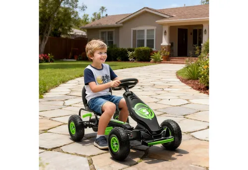 HOMCOM Gokart - Kinderfahrzeug mit verstellbarem Sitz, Gummireifen und Handbremse, ideal für 5-12 Jahre, fördert Kraft und Koordination