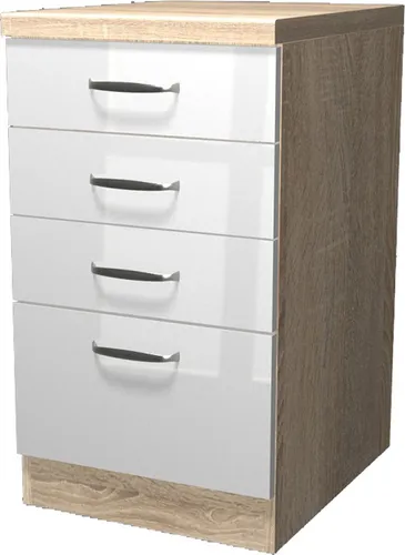 Schubkastenschrank Hochglanz Weiß Sonoma Eiche – Valencia