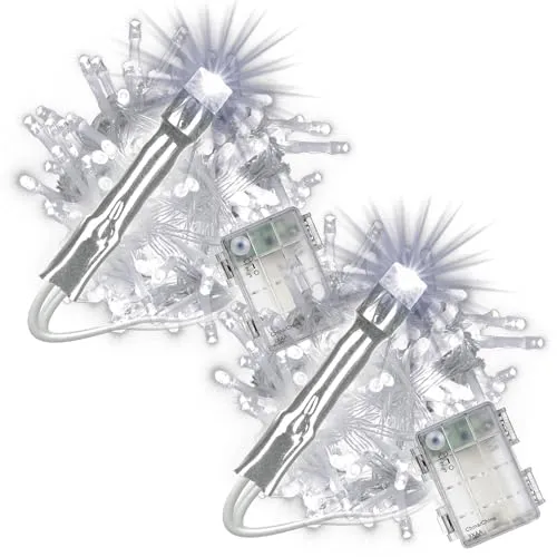 Nipach GmbH 2er Set 100 LED Lichterkette weiß mit Timer für Innen Aussen transparentes Kabel Batterie 10 Meter Weihnachtsdeko Partydeko Partylichter Xmas