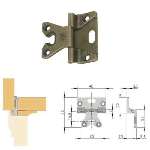 LF-LF-Scharnier für antike Möbel Scharniere ROLLKRAGEN BRONZE H10 40 X 42