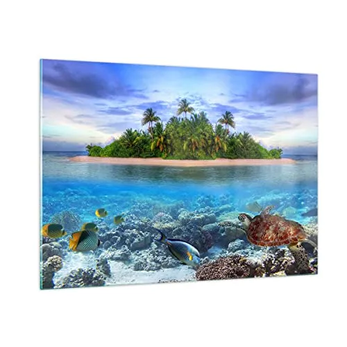 Bilder auf Glas 100x70cm Glasbild Strand lagune wasser ozean Groß Wanddeko Bild im Glas Schlafzimmer Küche Deko Wandbilder Dekoration Wohnzimmer Modern Wall Decor Wand Kunstdruck Art GAA100x70-2686
