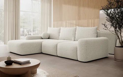 Selsey Ecksofa CARNOS mit Schlaffunktion und Bettkasten - Stylisches L-Sofa CARNOS mit breiten Armlehnen, flexiblem Design und bequemen Rückenkissen. Verwandelt sich schnell in ein gemütliches Bett und bietet praktischen Stauraum für ein aufgeräumtes Zuhause.