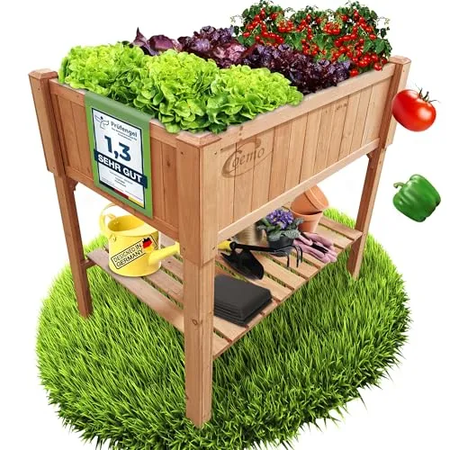 Hochbeet Pflanzkasten für Kräuter und Gemüse - Robustes Hochbeet aus Holz mit Pflanzfleece für Garten, Terrasse und Balkon. Ideal zum Anpflanzen von Kräutern und Gemüse, einfach aufzubauen und ergonomisch in der Arbeitshöhe.