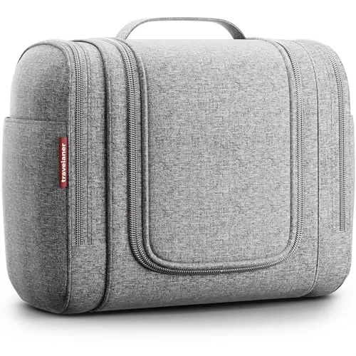 Travelaner Kulturbeutel zum Aufhängen, Damen/Herren, 7L, Grau | Große Kulturtasche mit Haken: Kosmetiktasche, Waschtasche & Waschbeutel für Reisen, Kinder & Erwachsene, wasserabweisend