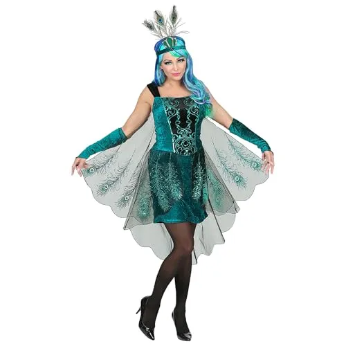 W WIDMANN MILANO Party Fashion - Kostüm Pfau - Kostüm-Outfits für Erwachsene, beeindruckendes Pfauenkleid mit Glitter-Print und Schleier, perfekt für Fasching und Karneval.