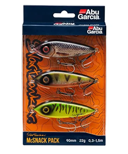 Abu Garcia Svartzonker McSnack 3 Pack - 3 Jerkaits im Set - Köder & Futtermittel: Ideal für Süßwasserangeln auf Hecht, mit einer maximalen Tauchtiefe von 1,5 m für effektives Fischen.