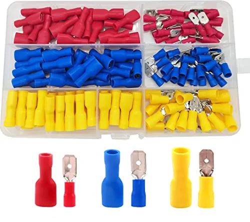 WeqeYent 150 Stück Kabelschuhe Set, Elektrische Steckverbinder, Flachstecker, Quetschverbinder Sortiment, Stoßverbinder