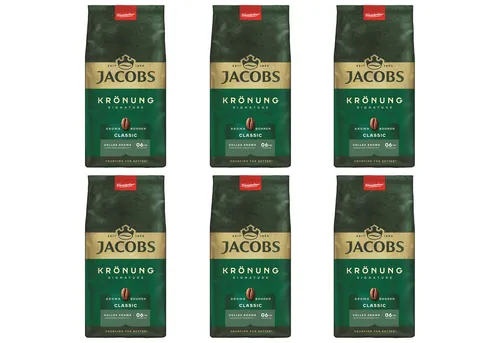JACOBS Krönung Aroma-Bohnen Classic 6 x 500g - Ganze Bohnen - Kaffee, mittel geröstete Kaffeebohnen mit vollem Aroma, ideal für Kaffeeliebhaber, die Wert auf Qualität legen.