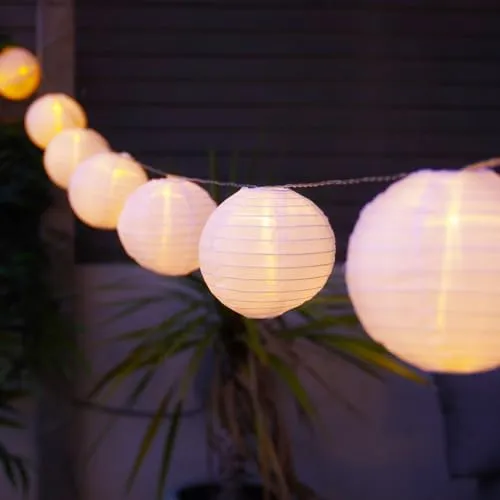 Festive Lights XL 10er LED Solar Lampion Lichterkette warmweiß 4,5m Balkon Lampions weiß Girlande Lichterkette Camping Solar Lampions für Außen wetterfest Hochzeitsdeko
