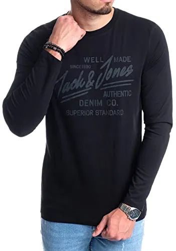 JACK & JONES Herren Langarmshirt aus Baumwolle – Longsleeve Männer – T-Shirt mit Langen Ärmeln aus Baumwolle - einzeln und Multipack (Black Opt5 - XL)(Nala L/S Black OPT5 - XL)