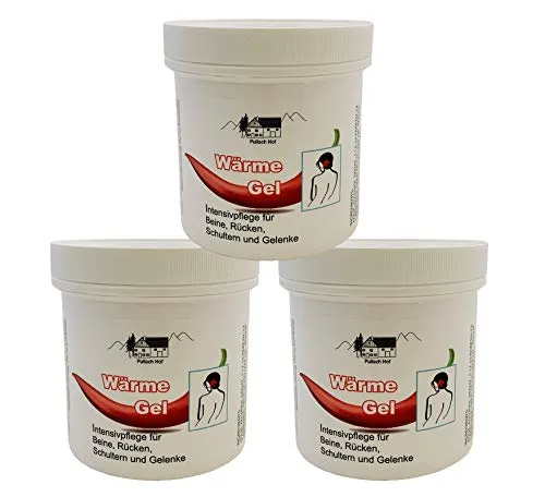 Iloda® 3x 250ml Wärme Gel vom Pullach Hof, Wärmegel, Wärmebalsam, Wärmesalbe, Intensivpflege für Beine, Rücken, Schultern und Gelenke