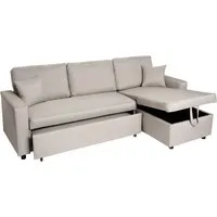 Ecksofa mit Bettkasten MCW-L17 - Beige, L-Form mit Nosagfederung - Sofa in L-Form mit Schlaffunktion und Bettkasten, bietet hohen Sitzkomfort dank Nosagfederung und Platz für gemütliche Abende. Ideal für jedes Zuhause.