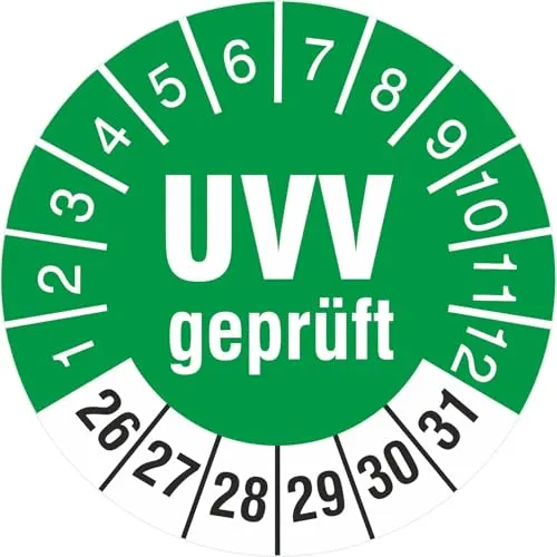 Stück UVV geprüft Prüfetiketten Prüfplaketten Fahrzeugprüfung 30 mm rund 2026-31 100