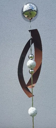 Skulptur Deimos 145 cm - Polierte Edelstahl & Cortenstahl Gartenstecker - Gartenfiguren & Verzierungen: Wetterfest und modern, ideal für Balkon und Garten, verleiht Ihrem Außenbereich einen einzigartigen Akzent.