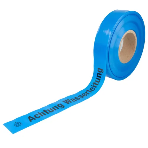 Trassenwarnband Achtung Wasserleitung, Blau, 250 M X 40 Mm, Pe-folie 0,1 Mm, Schwarz Bedruckt - Tecuro