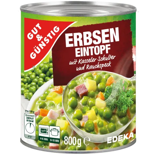 Gut&Günstig Erbseneintopf mit Kasseler und Rauchspeck 800g Dose