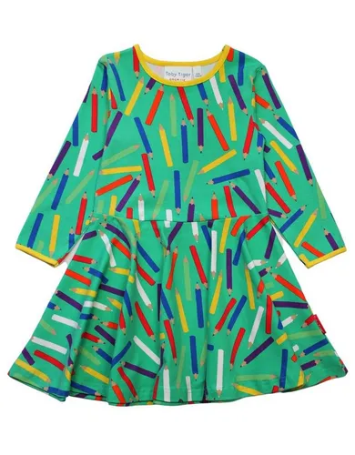 Toby Tiger Kleid in Grün/Bunt, Größe 92 - Buntes Kleid von Toby Tiger, Größe 92, aus 100% Bio-Baumwolle. Mit rundem Ausschnitt und ausgestellt geschnitten, ideal für kleine Entdecker. GOTS-zertifizierte Qualität für unbeschwerten Tragekomfort.