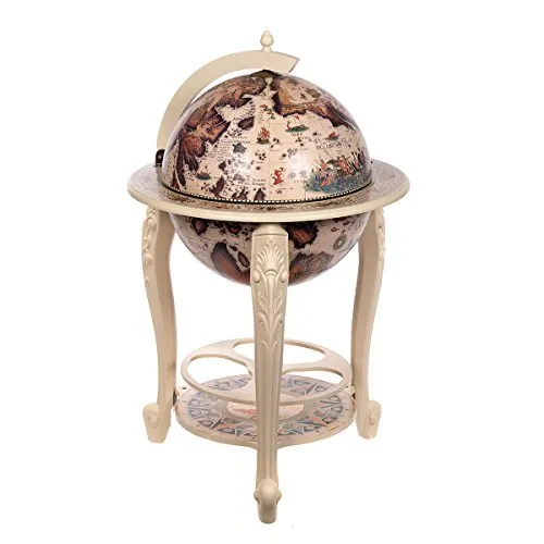 XXL Riesiger Barwagen 45001WW10 - Bartische & -theken: Massiver Eukalyptusholz Globus-Barwagen, 115 cm hoch, antike Optik, ideal für stilvolle Cocktailabende, einfache Montage und viel Platz für Flaschen und Gläser.