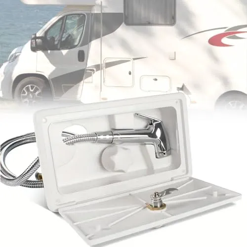UISKEDS Außenduschkasten-Set für Wohnmobile, Außendusche, Wasserhahngehäuse mit Schloss und Schlüssel, für Wohnmobil, 5. Räder, Camper, Anhänger (weiß)