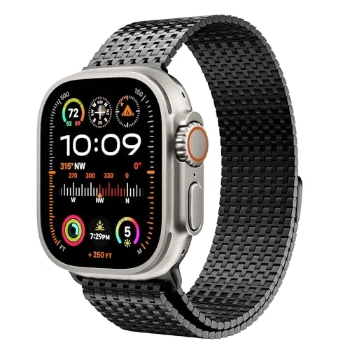 LULULOOK Milanese Armband für Apple Watch Ultra 2/Ultra Armband 49mm 46mm 45mm 44mm 42mm, Prämie Magnetisch Edelstahl Metall Mesh Armbänd für iWatch Ultra Series 10 9 8 7 6 SE 5 4 3 2 1 Herren Damen