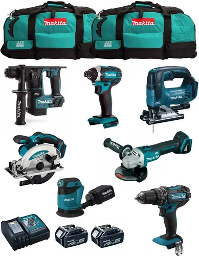 MAKITA Kit MK702 (DDF482 + DHR171 + DGA504 + DTD152 + DJV182 + DSS610 + DBO180 + 2 x 5,0 Ah + DC18RC + 2 x LXT600)