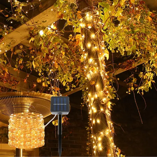 Solar Kupferdraht Lichterkette 22m, 200 warmweisse LEDs, IP44 – Perfekt für Garten, Balkon oder Terrasse