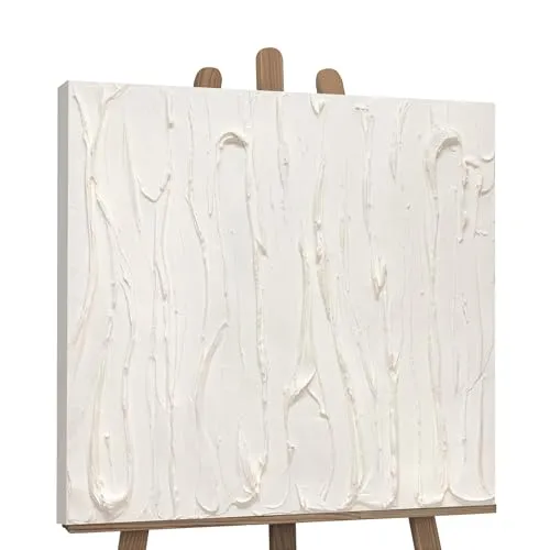 YS-Art Abstrakt Acryl Gemälde auf Leinwand Leben handgemalt Wandbilder Wohnzimmer modern Wohndekor Bild beige creme Töne quadratisch echte Kunst 100x100 cm