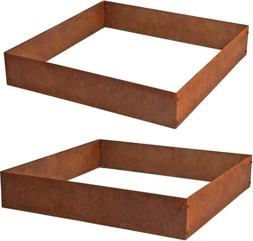 ESTEXO Beeteinfassung Cortenstahl - Edel-Rost Hochbeet Einfassung (2 Stück) - Rasenkanten aus Cortenstahl, witterungsbeständig mit eleganter Edelrost-Optik; stabil und erweiterbar für kreative Beetgestaltungen.