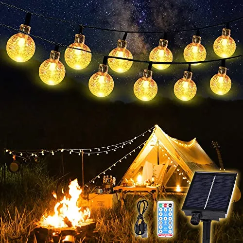 SALCAR Solar Lichterkette mit Fernbedienung – 15m, 60 LED Kristall Kugeln für Außen