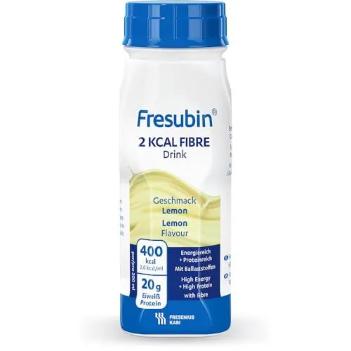 Fresenius Kabi Fresubin 2 kcal fibre Drink Lemon - 24 x 200 ml - Trinknahrung für bedarfsdeckende Ernährung, eiweißreich und mit hoher Energiedichte, ideal zur ergänzenden oder ausschließlichen Nutzung.
