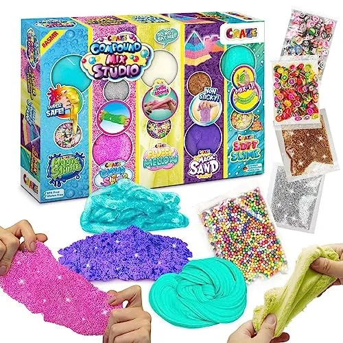 CRAZE Compound Mix Studio Knete Set mit Magic Slime, Cloud Slime, Fluffy Mellow, Magic Sand & Soft Slime