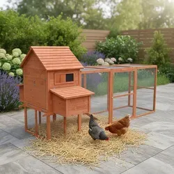 Feel2Home Hühnerstall XXL mit Freilaufgehege - XXL Hühnerstall mit großzügigem Freilaufgehege für artgerechte Tierhaltung. Robuste Bauweise schützt vor Raubtieren, einfache Reinigung durch herausnehmbare Schublade.