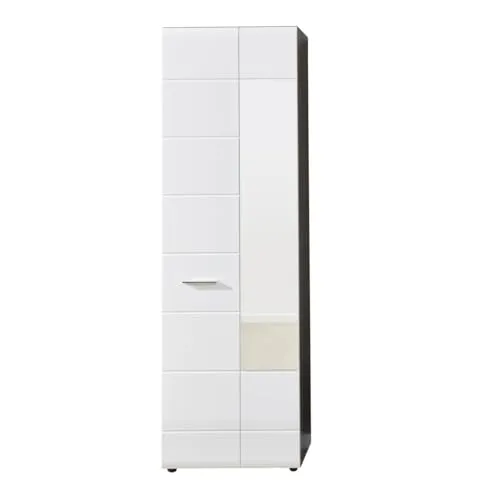 trendteam smart living - Line Garderobenschrank - Moderner Garderobenschrank in Rauchsilber/Weiß Hochglanz mit Spiegeltür und ausziehbarer Kleiderstange, perfekt für jeden Flur.