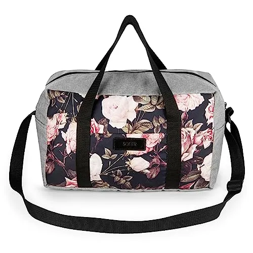 Solier Flugtasche Ryanair Handgepäck 40x25x20 Maximale Größe der Kabinenreisetasche Reisetasche Flugzeug unter dem Sitz Kleine Reisegepäck Weekendertasche (HELLGRAU+Rosen)