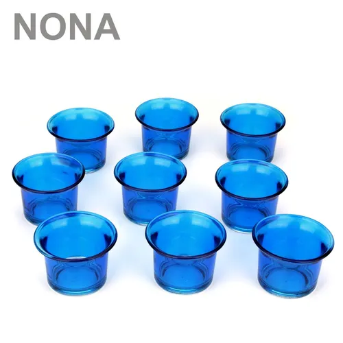 Set 9 NONA Teelicht-Gläser 4,5 cm - BLAU - Teelichtglas Kerzen-Glas Kerzengläser