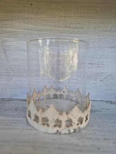 Kerzenhalter Windlicht Metall Glas Romantik Shabby weiss D7xH8cm cm