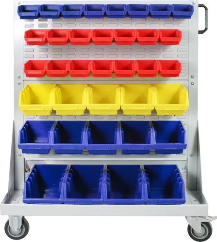 ADB Rollwagen mit 4 Schlitzplatten und 72 Lagersichtkästen