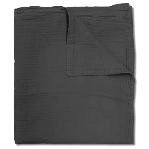 Sleezzz Musselin Decke, 150 x 200 cm, Leichte Sommerdecke aus 100% Baumwolle, Waschbar (Schwarz)