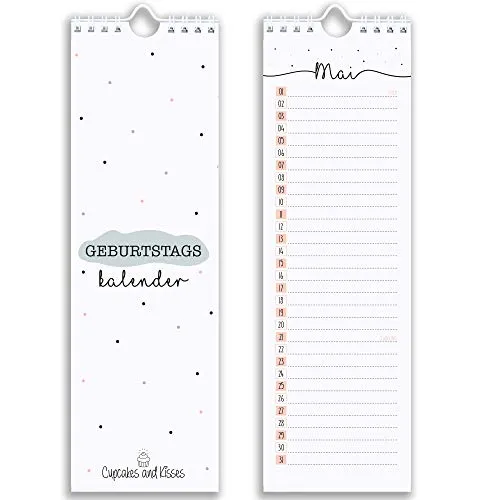 CUPCAKES & KISSES® Geburtstagskalender I Jahresunabhängig zum Selbstgestalten I Kalender immerwährend I Vergiss nie wieder einen Geburtstag Bunt