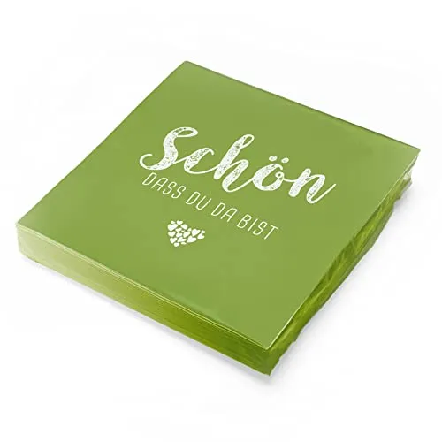 itenga große Servietten Schön dass du da bist aus AIRLAID Linclass - stoffähnlich - 40 x 40cm - für Kommunion Konfirmation Hochzeit Taufe und andere Feiern (12, frühlingsgrün)