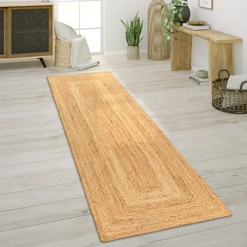 Paco Home Jute Teppich 60x100 cm - Handgearbeiteter Naturfaser-Teppich im modernen Boho-Stil, pflegeleicht und ideal für jedes Zimmer. Unterstützt mit dem Care&Fair Siegel gegen Kinderarbeit.