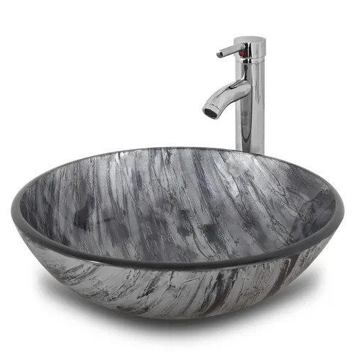 Puluomis Aufsatzwaschbecken Set mit Wasserhahn in schwarz von Puluomis