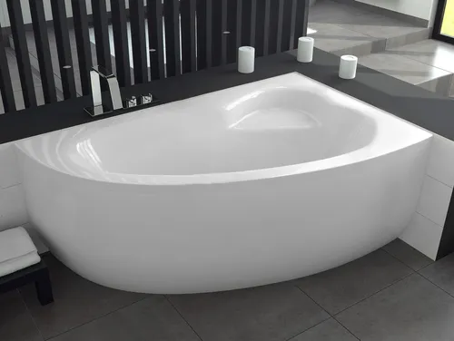 ECOLAM Badewanne Eckbadewanne Acryl Natalia weiß 150x100 cm RECHTS + Schürze + Ablaufgarnitur Ab- und Überlauf Automatik Füße Silikon Komplett-Set