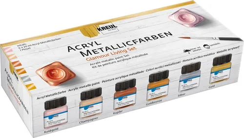 KREUL Acryl-Metallicfarbe Glamour Living-Set 6 x 20 ml im Glas