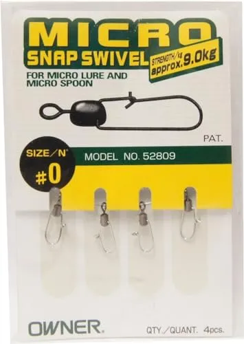 Owner Micro Snap Swivel- Wirbel, Microwirbel, Miniwirbel, 4 Stück, Tragkraft 7 BZW. 9 kg, Größe:0